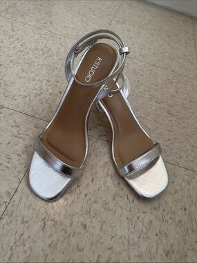 Studio Silver Metallic Ankle-Strap Heels